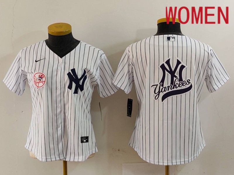 Women New York Yankees Blank White stripe Game 2024 Nike MLB Jersey style 11